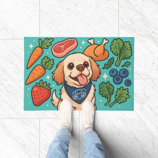 Cute Dog Surrounded by Fresh Whole Foods Doormat (Indoor)