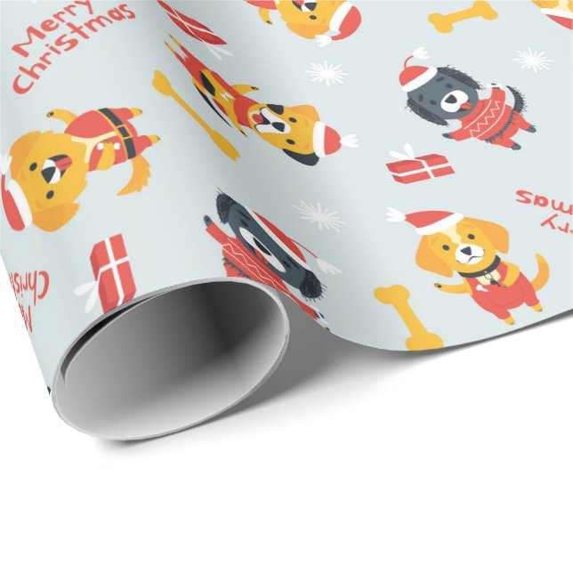 Cute Dog Themed Christmas Wrapping Paper (Roll Corner)