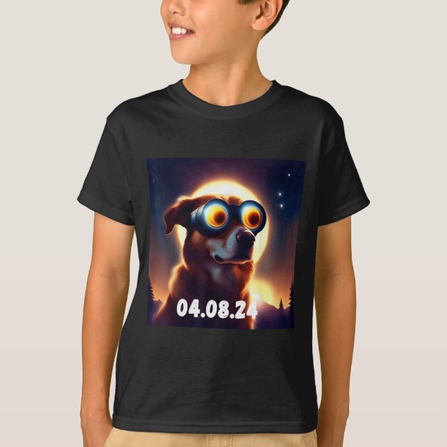 Cute Dog Total Solar Eclipse Glasses T-Shirt (Front)