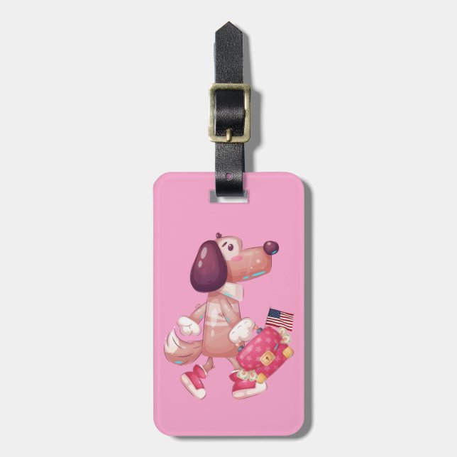 Cute Dog travelling illustration customizable Phot Luggage Tag (Front Vertical)