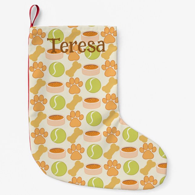 Cute Dog Treats And Toys Pattern Design Small Christmas Stocking (Front)