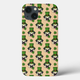 Cute Dog w Hat and Shamrock St Patrick's Pattern iPhone 13 Case