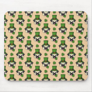Cute Dog w Hat and Shamrock St Patrick's Pattern Mouse Pad