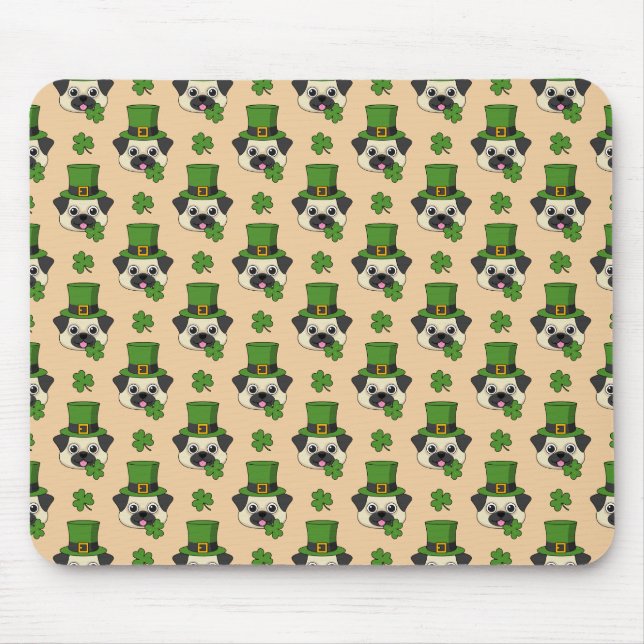 Cute Dog w Hat and Shamrock St Patrick's Pattern Mouse Pad (Front)