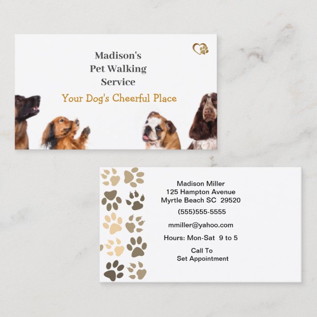 Cute Dog Walker/ Pet Sitter  Business Card (Front/Back)