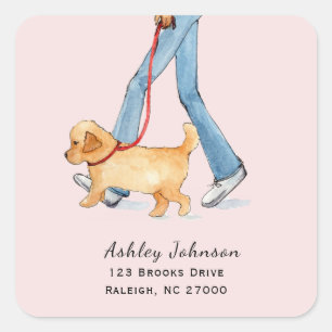 Cute Dog walker with address  Square Sticker