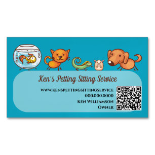 Cute Dog Walking Animal Care Pet Service QR Code Magnetic Business Card