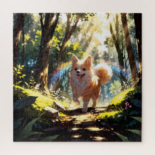 Cute dog walking in the forest jigsaw puzzle