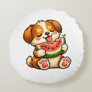 Cute Dog Watermelon Round Pillow