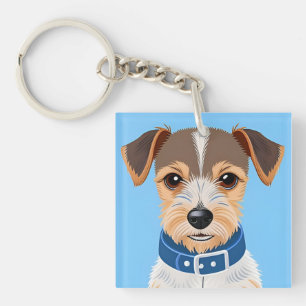 Cute Dog Wearing a Blue Collar Keychain