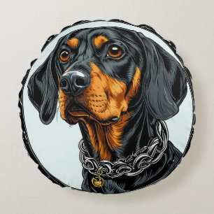 Cute Dog Wearing Chain Collar Round Pillow