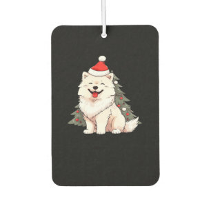 Cute Dog wearing Santa hat and Christmas tree Clas Air Freshener