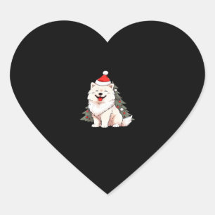 Cute Dog wearing Santa hat and Christmas tree Clas Heart Sticker