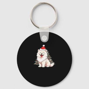 Cute Dog wearing Santa hat and Christmas tree Clas Keychain