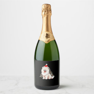 Cute Dog wearing Santa hat and Christmas tree Clas Sparkling Wine Label