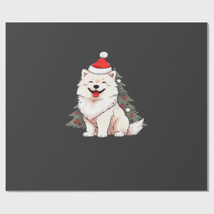 Cute Dog wearing Santa hat and Christmas tree Clas Wrapping Paper