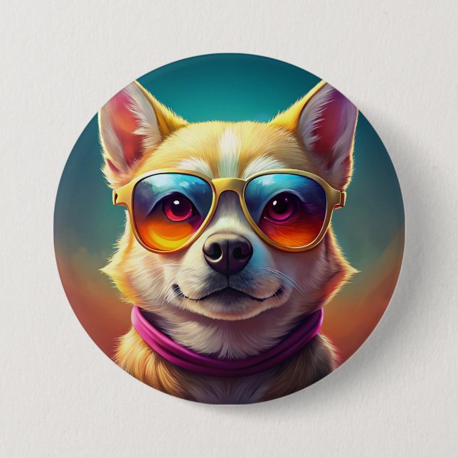 Cute dog wearing sunglasses 3 inch round button (Front)