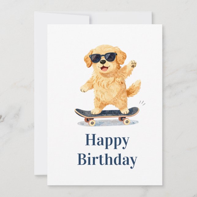 Cute Dog Wearing Sunglasses Riding Skateboard Card (Front)