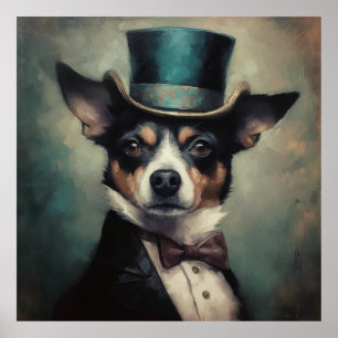 cute dog wearing top and bow tie poster