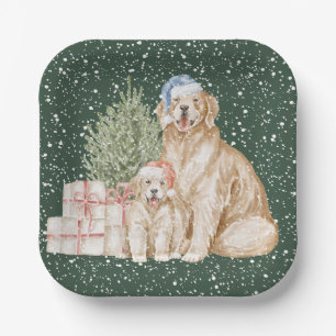 Cute dog winter greenery Christmas Paper Plate