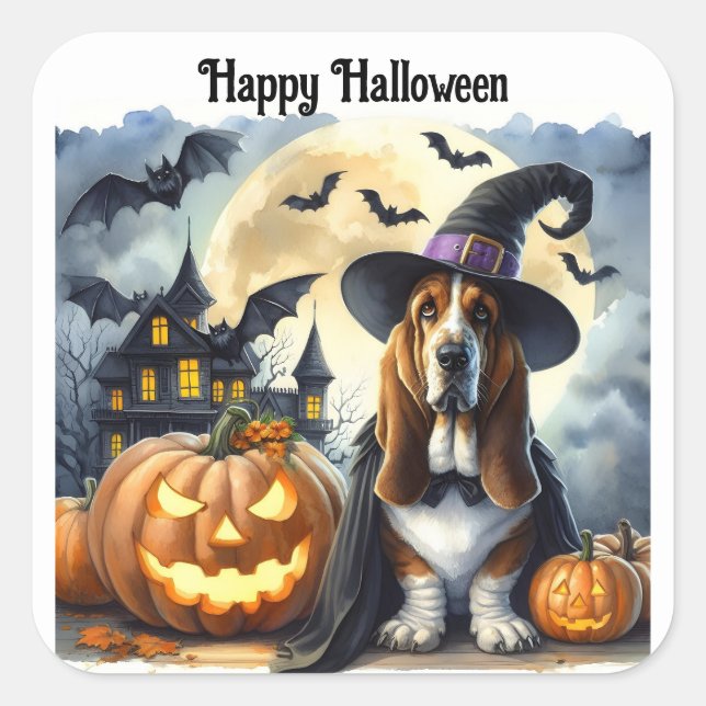 Cute Dog Witch Halloween Sticker (Front)