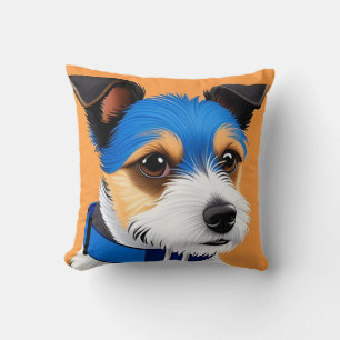 Cute Dog With a Blue Collar on Orange Throw Pillow