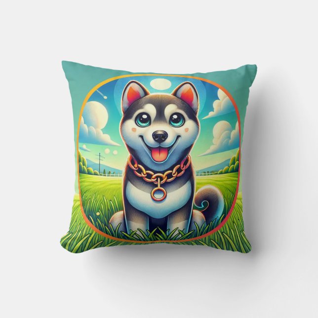 Cute Dog with Cheerful Expression Throw Pillow (Front)
