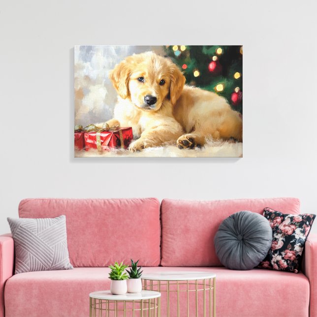 Cute Dog with Christmas Gifts As Painting Canvas Print (Insitu(LivingRoom))