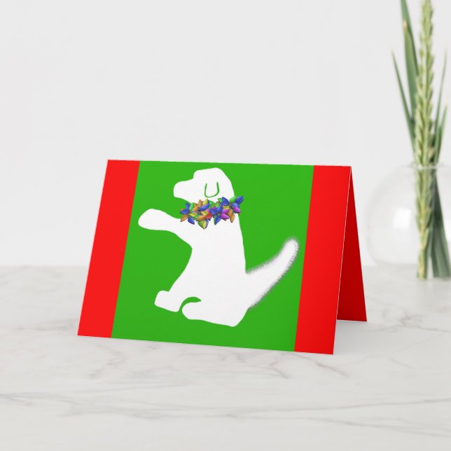 Cute dog with Christmas lights card (Front)