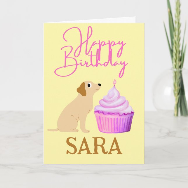 CUTE DOG WITH CUPCAKE BIRTHDAY Card (Front)