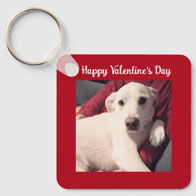 Cute Dog with Dad Valentines Day Two Photo Keychain (Front)