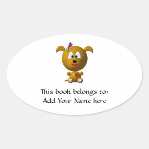 Cute Dog with Dragonfly Oval Sticker