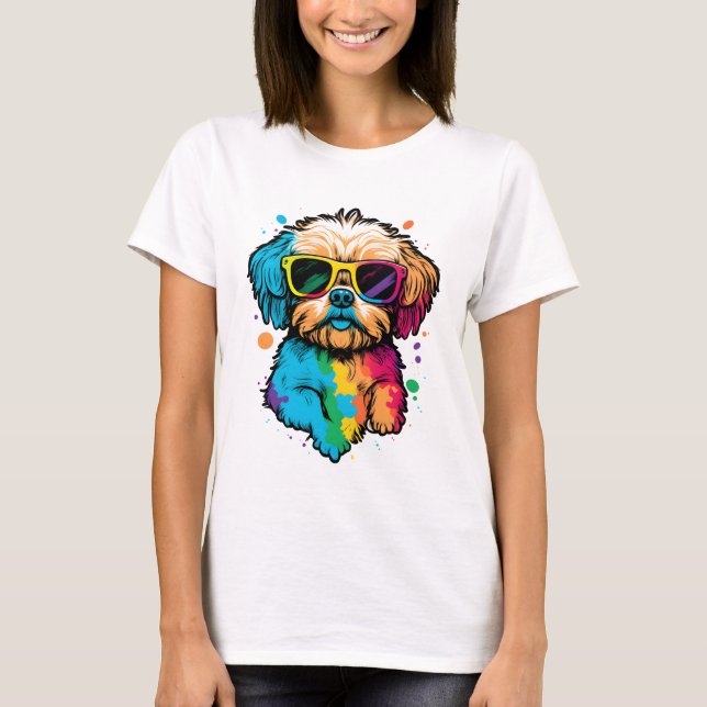 Cute Dog With Glasses T-Shirt  (Front)