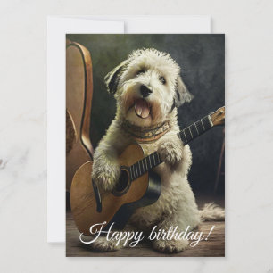 Cute Dog with Guitar.  Holiday Card