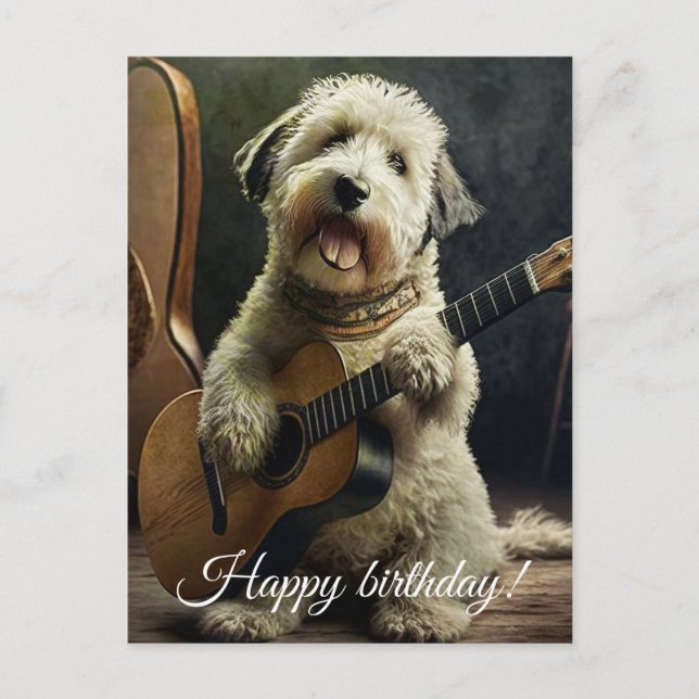 Cute Dog with Guitar.  Postcard (Front)