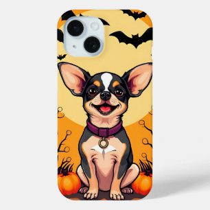 Cute Dog With Halloween Decorations iPhone 15 Case