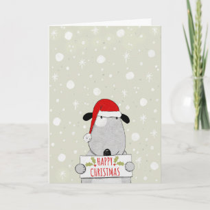 Cute Dog with Happy Christmas Sign Christmas Card