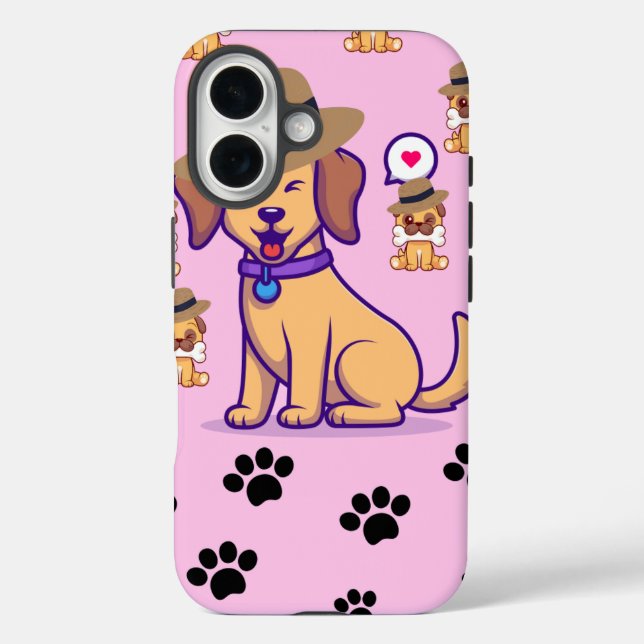 Cute Dog with Hat & Paw Pattern Case-Mate iPhone Case (Back)