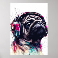 Cute Dog with Headphones water colour illustration