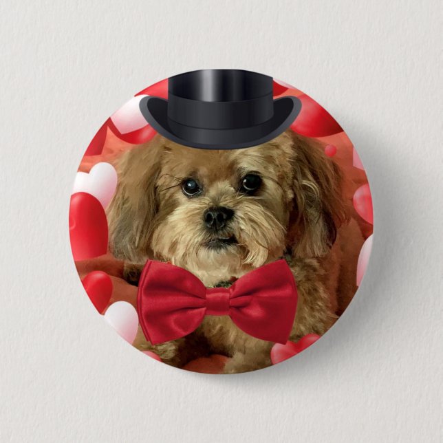 Cute Dog With Hearts Valentine 2 Inch Round Button (Front)