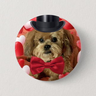Cute Dog With Hearts Valentine 2 Inch Round Button