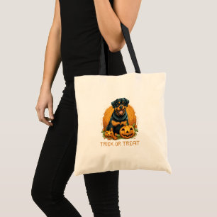 Cute Dog with Jack-O' Lantern Trick or Treat Tote Bag
