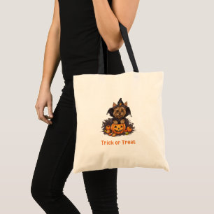 Cute Dog with Jack-O' Lantern Trick or Treat Tote Bag