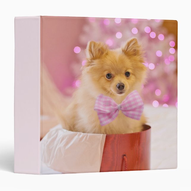 Cute Dog with Pink Bow Christmas Photo Binder (Front/Spine)