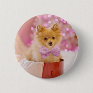 Cute Dog with Pink Bow Christmas Photograph 2 Inch Round Button