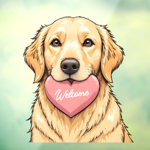 Cute Dog with Pink Heart Welcome Window Cling