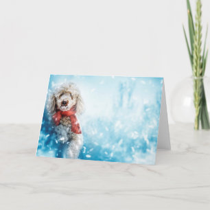 Cute dog with red scarf holiday card