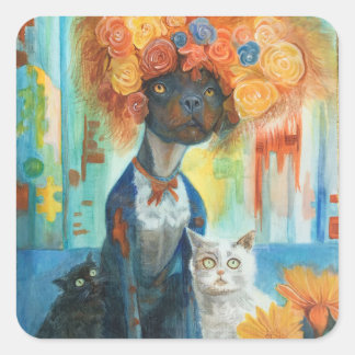 Cute dog with rose hat and friends stickers