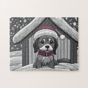 Cute Dog With Santa Had in Snow Jigsaw Puzzle