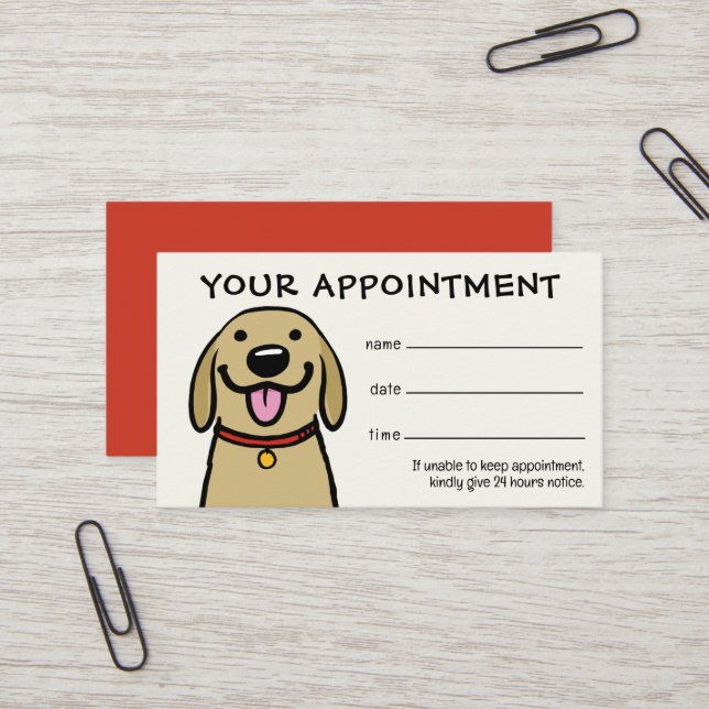 Cute Dog Yellow Lab Pet Care Appointment Reminder  Business Card (Front/Back In Situ)